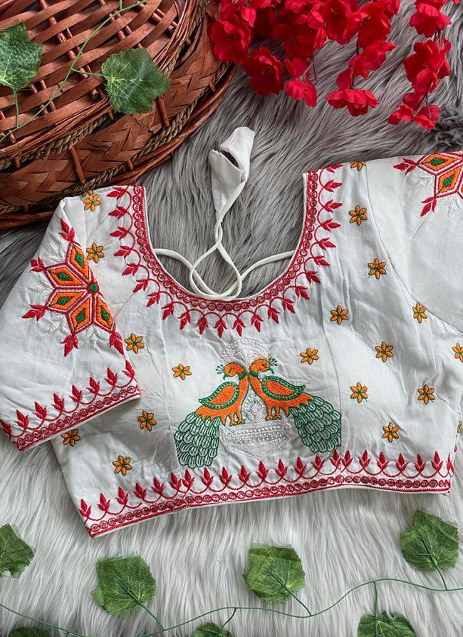 Cotton White Festival Wear Mirror Work Readymade Blouse